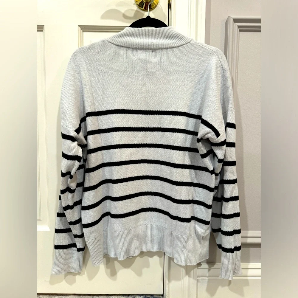 Nicole Miller Black and White Striped Sweater with Gold Buttons - Size Medium